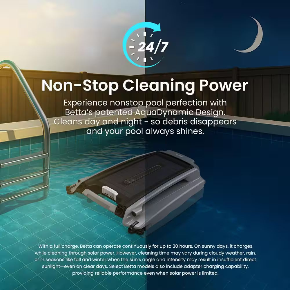 SE plus Solar Powered Automatic Robotic Pool Vacuum Skimmer with Dual Charging (Grey)