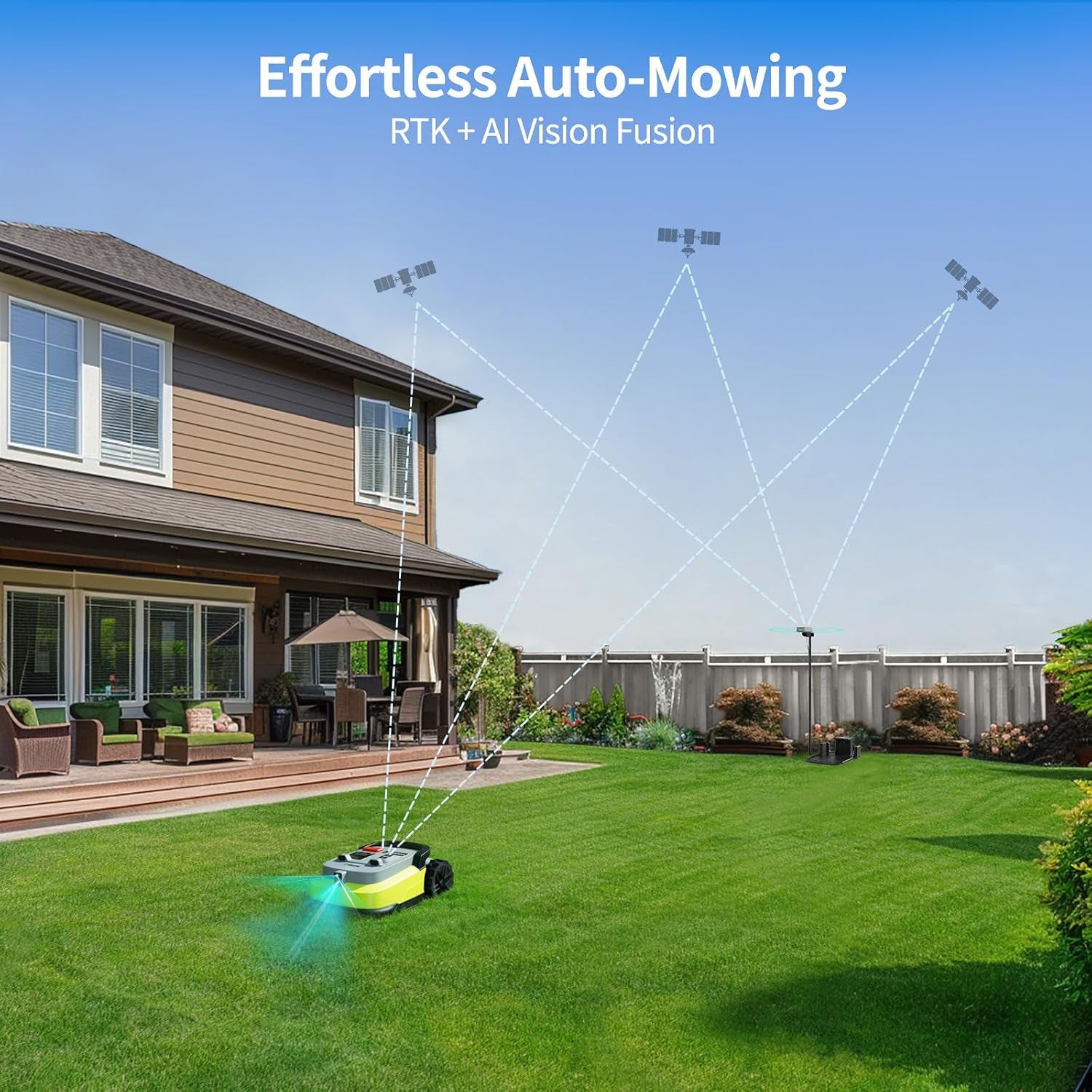 Robot Lawn Mower, RTK+AI Vision Robot Mower for Accurate Navigation & Obstacle Avoidance, No Perimeter Wire, Smart APP Control, Automatic Grass Cutting for Large Lawns, 55% Slopes, 52Db Quiet