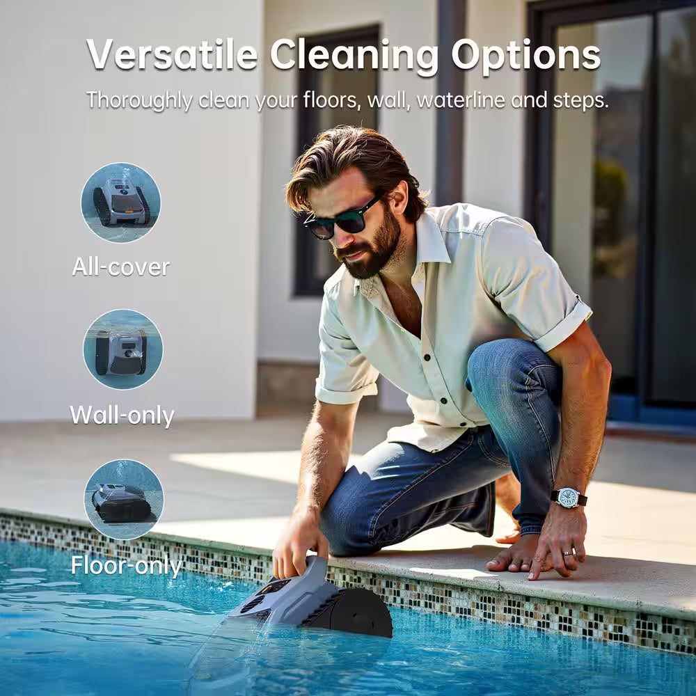 Robotic Pool Vacuum, Cordless Pool Vacuum Robot for above Ground and Inground Pools Wall Floor Waterline Cleaning