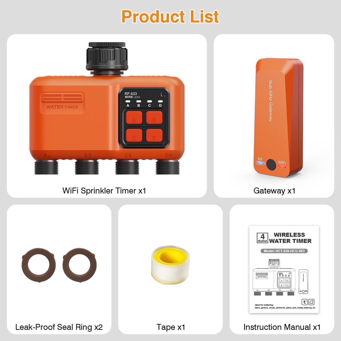 Smart Wifi Sprinkler Timer 4 Zone, Irrigation Controller for Garden Hose | 984 FT Wireless Range, APP Remote Control, Rain Delay and Multi-Zone Irrigation Control for Smart Garden Watering