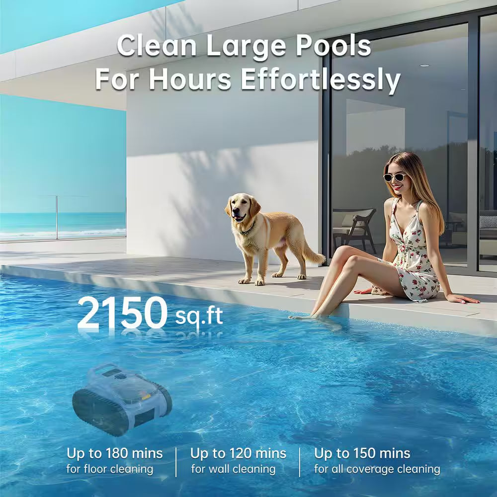 Robotic Pool Vacuum, Cordless Pool Vacuum Robot for above Ground and Inground Pools Wall Floor Waterline Cleaning