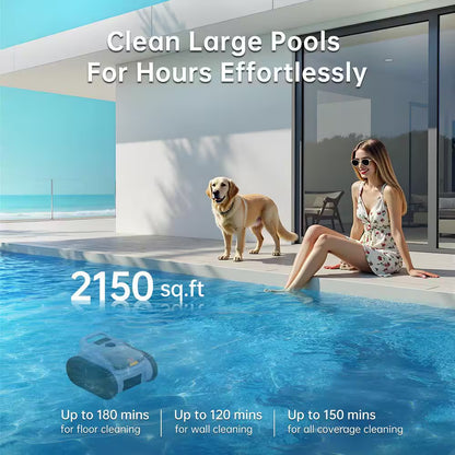Robotic Pool Vacuum, Cordless Pool Vacuum Robot for above Ground and Inground Pools Wall Floor Waterline Cleaning