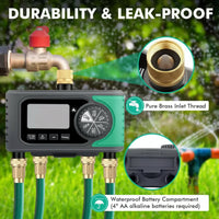 4-Outlet Sprinkler Faucet Timers with Brass Inlet, 4 Zone Programmable Water Timer, Automatic Digital Control