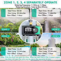 4-Outlet Sprinkler Faucet Timers with Brass Inlet, 4 Zone Programmable Water Timer, Automatic Digital Control