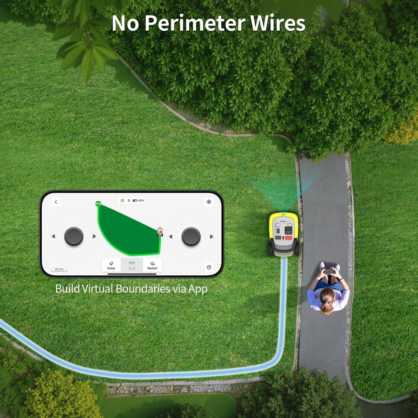 Robot Lawn Mower, RTK+AI Vision Robot Mower for Accurate Navigation & Obstacle Avoidance, No Perimeter Wire, Smart APP Control, Automatic Grass Cutting for Large Lawns, 55% Slopes, 52Db Quiet