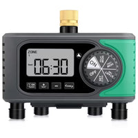 4-Outlet Sprinkler Faucet Timers with Brass Inlet, 4 Zone Programmable Water Timer, Automatic Digital Control