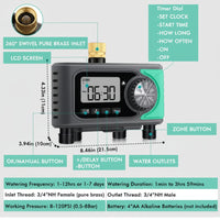 4-Outlet Sprinkler Faucet Timers with Brass Inlet, 4 Zone Programmable Water Timer, Automatic Digital Control
