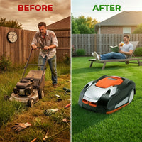 Robotic Lawnmower, Nx100I 28-Volt, Auto Charging, Self-Propelled Side Discharge Machine — Before & After