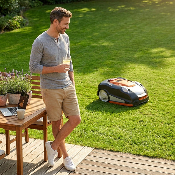 Robotic Lawn Mower Engineered for Auto Charging, 28V Battery, Ultrasonic Sensors, 1/4 Acre Coverage