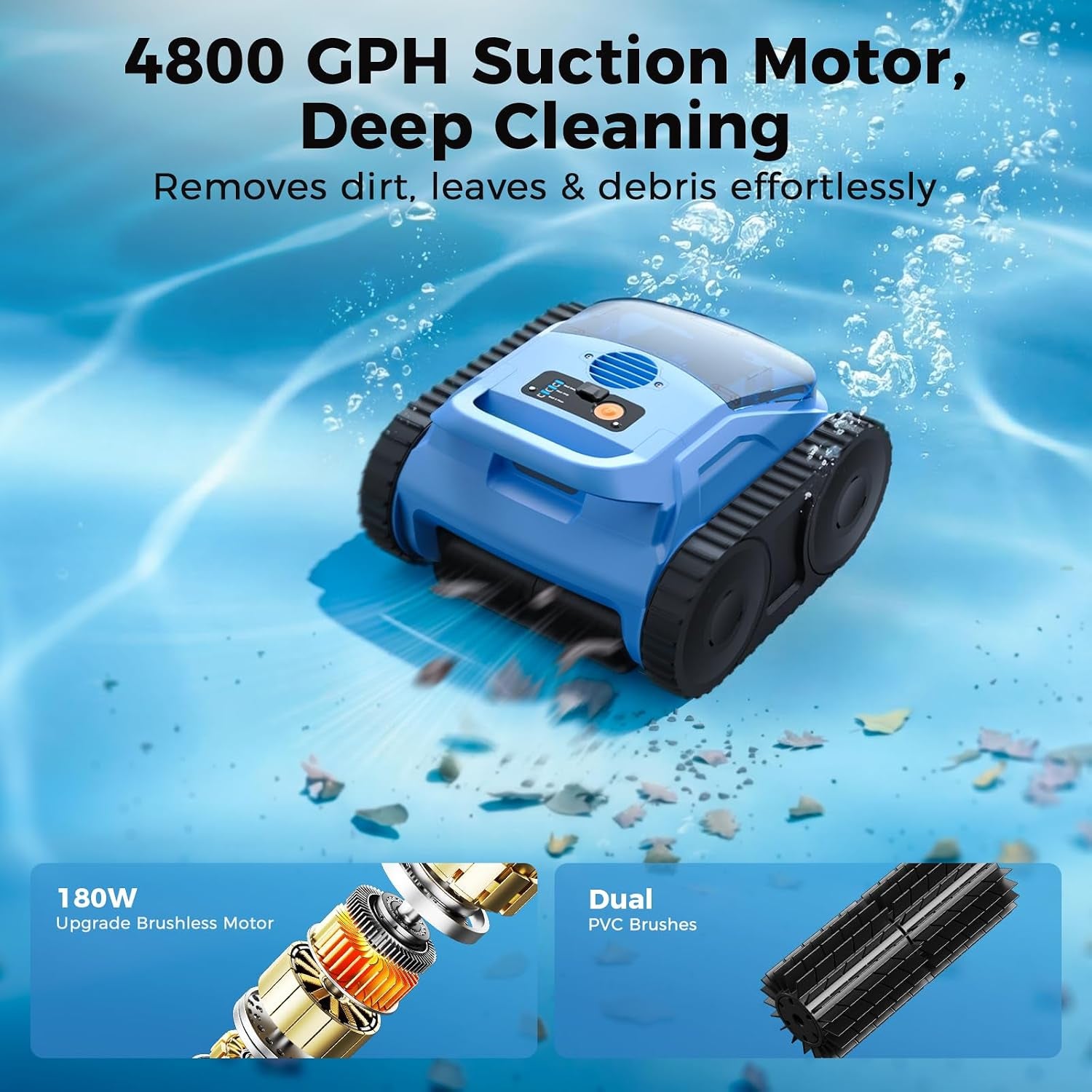 Cordless Robotic Pool Cleaner,Automatic Robotic Pool Vacuum for Inground Pools,Spa Pool Robot Cleaning up to 2150 Sq.Ft for Floor,Wall Climbing,Waterline,4800Gph Suction,180Min Battery Life