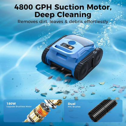 Cordless Robotic Pool Cleaner,Automatic Robotic Pool Vacuum for Inground Pools,Spa Pool Robot Cleaning up to 2150 Sq.Ft for Floor,Wall Climbing,Waterline,4800Gph Suction,180Min Battery Life