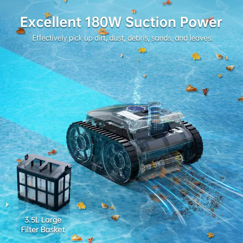 Robotic Pool Vacuum, Cordless Pool Vacuum Robot for above Ground and Inground Pools Wall Floor Waterline Cleaning